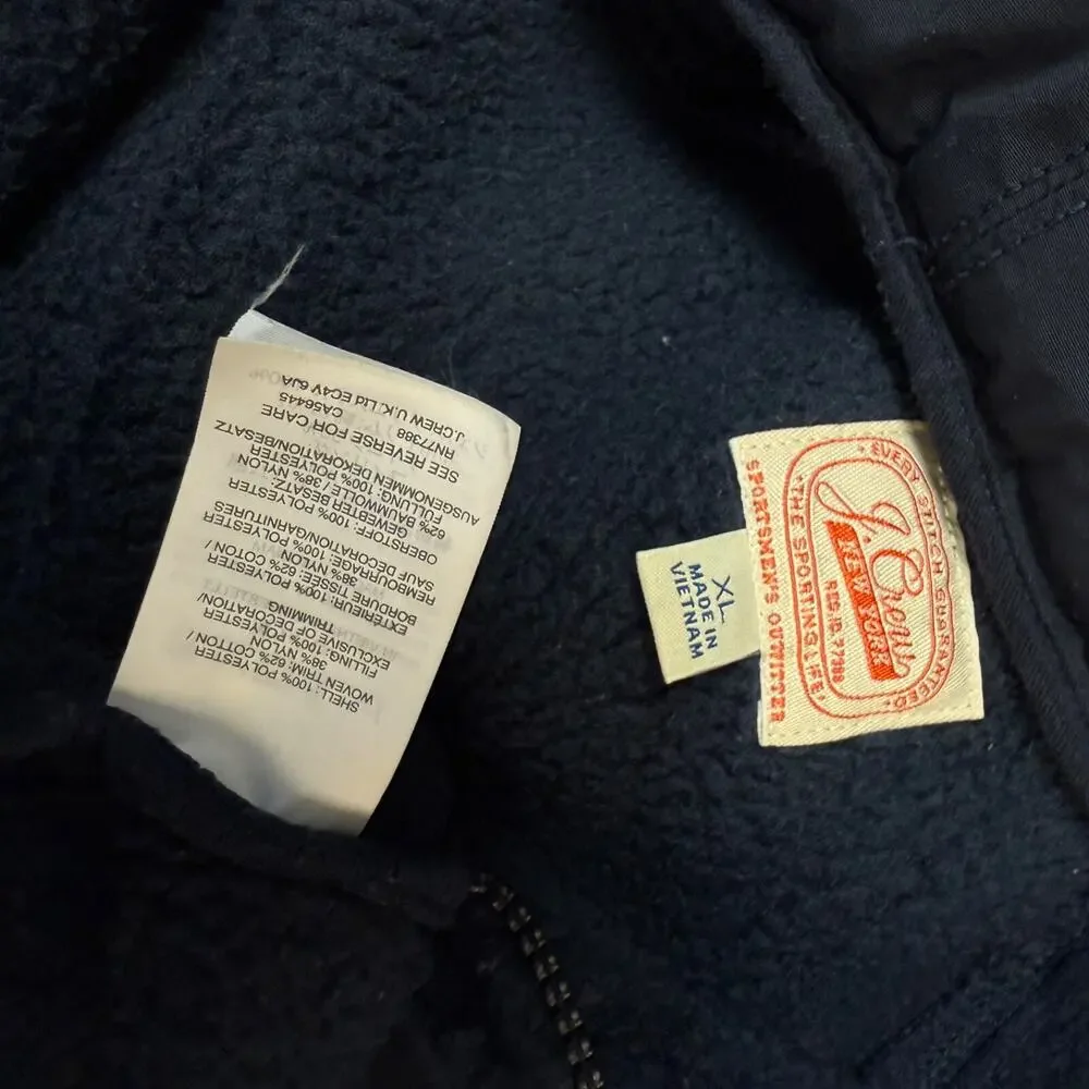 J. Crew XL men’s navy blue fleece sherpa hoodie hooded jacket outdoor hiking